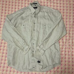 GILLIO 100% Linen Men's Casual Button Down Shirt - Beige